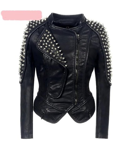 Women's Steampunk Rock Leather Jacket Rivet Slim Short Gothic PU Motorcycle Biker Fashion Coat