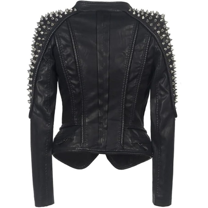 Women's Steampunk Rock Leather Jacket Rivet Slim Short Gothic PU Motorcycle Biker Fashion Coat
