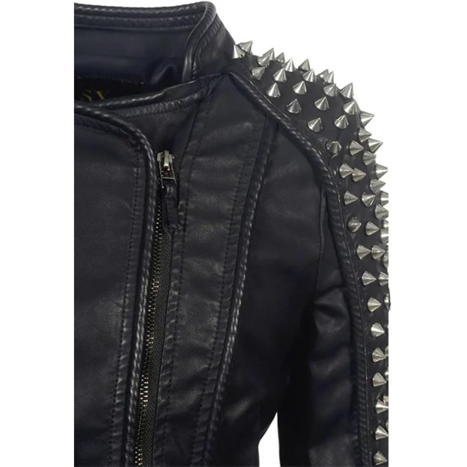 Women's Steampunk Rock Leather Jacket Rivet Slim Short Gothic PU Motorcycle Biker Fashion Coat