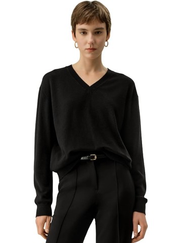 Women's 100% Baby Cashmere V-Neck Sweater Lightweight Long Sleeve Pullover Knitted Top Casual