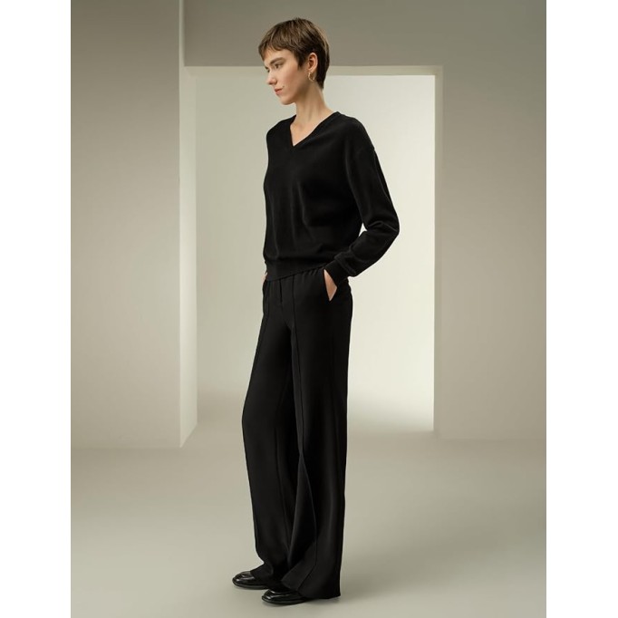 Women's 100% Baby Cashmere V-Neck Sweater Lightweight Long Sleeve Pullover Knitted Top Casual