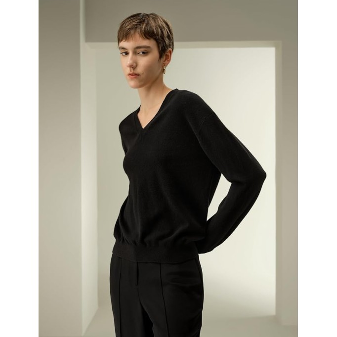 Women's 100% Baby Cashmere V-Neck Sweater Lightweight Long Sleeve Pullover Knitted Top Casual