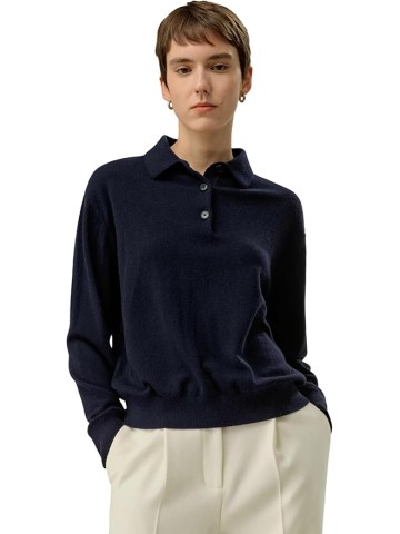 100% Baby Cashmere Sweater Polo Shirt for Women Long-Sleeve Casual Business Pullover Fall
