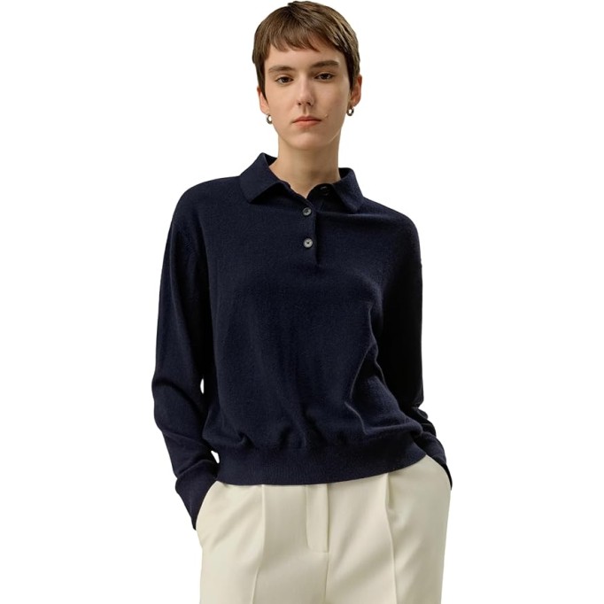 100% Baby Cashmere Sweater Polo Shirt for Women Long-Sleeve Casual Business Pullover Fall