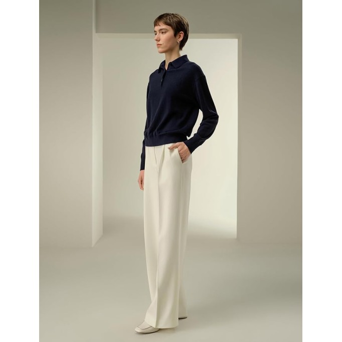100% Baby Cashmere Sweater Polo Shirt for Women Long-Sleeve Casual Business Pullover Fall