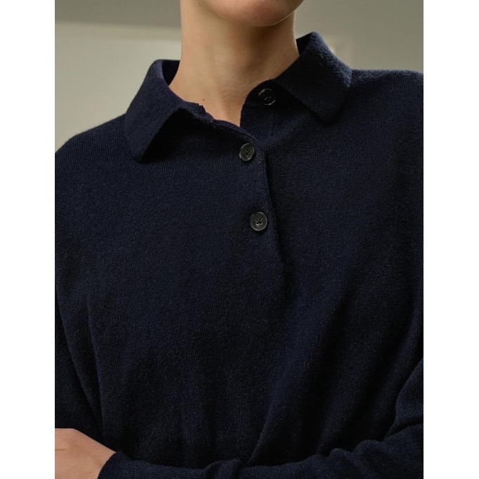 100% Baby Cashmere Sweater Polo Shirt for Women Long-Sleeve Casual Business Pullover Fall
