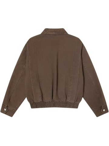 Men Bomber Jacket Retro Distressed Casual Autumn Loose Long Sleeve Lapel Outerwear Coat