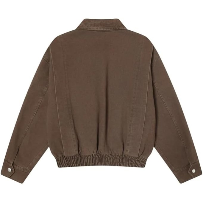 Men Bomber Jacket Retro Distressed Casual Autumn Loose Long Sleeve Lapel Outerwear Coat