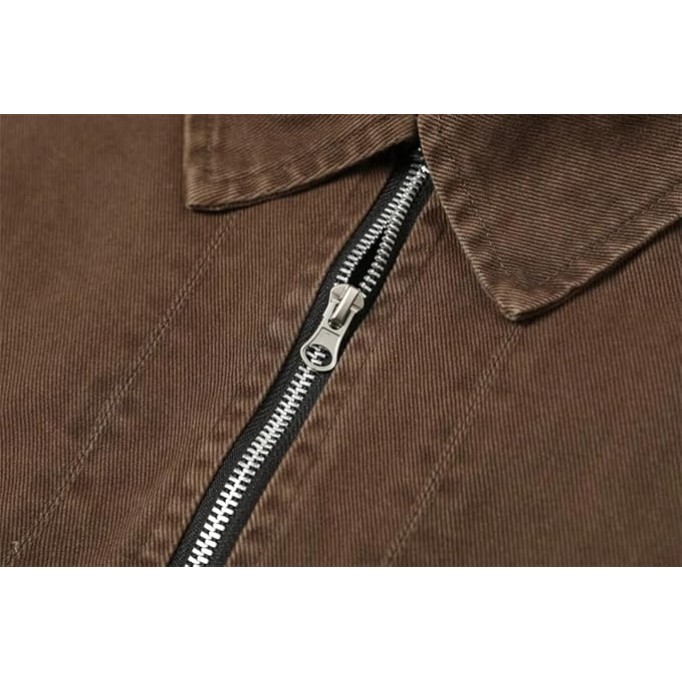 Men Bomber Jacket Retro Distressed Casual Autumn Loose Long Sleeve Lapel Outerwear Coat