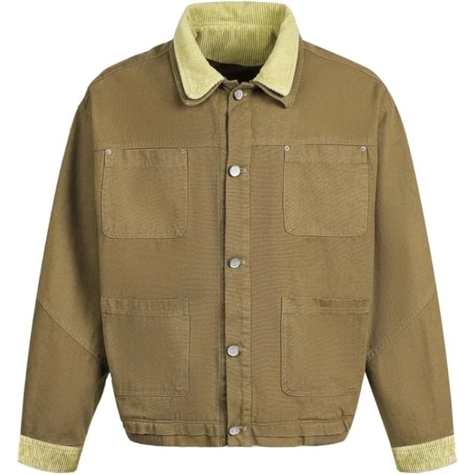 Mens Multi-Pocket Spliced Jacket Autumn Retro Casual Single Breasted Lapel Loose Outerwear Coat