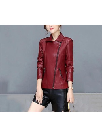 Women Moto Jacket Spring Autumn Trendy Slim Short Zipper Sheepskin Leather Coat