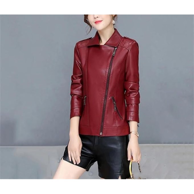 Women Moto Jacket Spring Autumn Trendy Slim Short Zipper Sheepskin Leather Coat