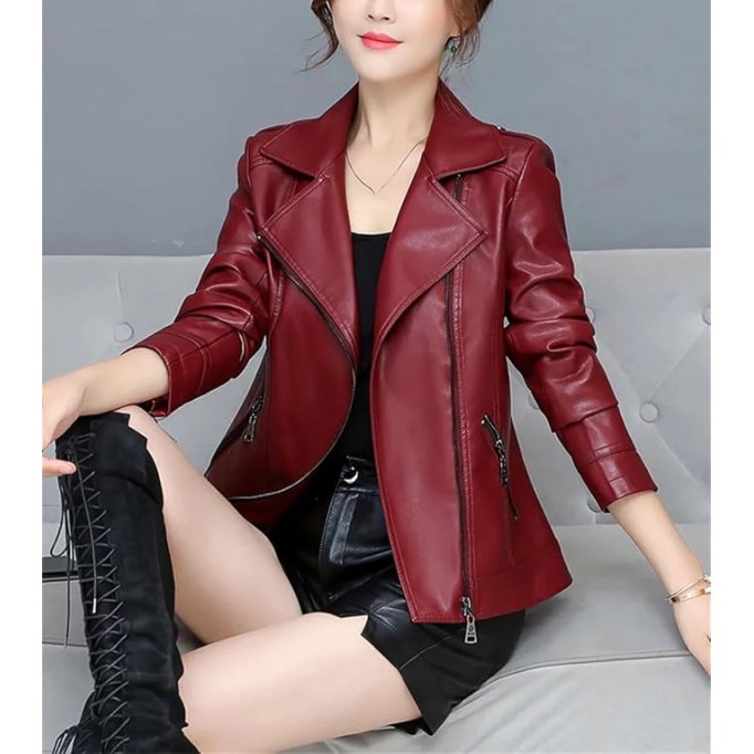 Women Moto Jacket Spring Autumn Trendy Slim Short Zipper Sheepskin Leather Coat