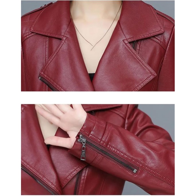 Women Moto Jacket Spring Autumn Trendy Slim Short Zipper Sheepskin Leather Coat