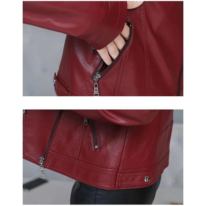 Women Moto Jacket Spring Autumn Trendy Slim Short Zipper Sheepskin Leather Coat