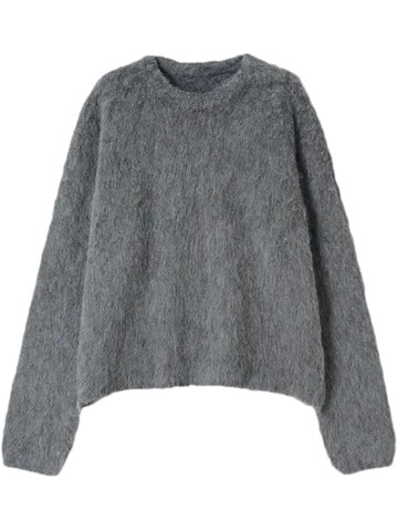 Alpaca Wool Blend for Women Knit Sweater Crew Neck Gray9 Loose Pullovers Fall Winter