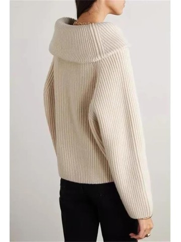 Women Wool Sweater Fall Winter Thickened Lapel Knit Loose Casual Pullover Sweaters Tops