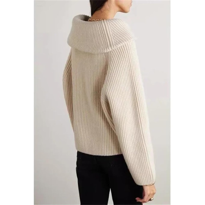 Women Wool Sweater Fall Winter Thickened Lapel Knit Loose Casual Pullover Sweaters Tops