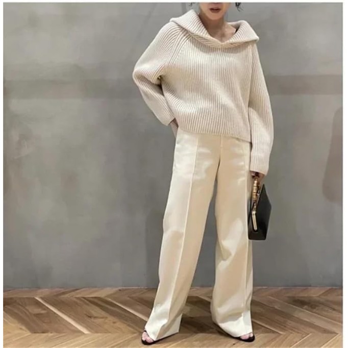 Women Wool Sweater Fall Winter Thickened Lapel Knit Loose Casual Pullover Sweaters Tops