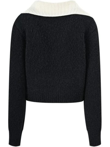 Women Contrast Knitted Pullover V-Neck Long-Sleeved Splicing Loose Knitted Top Casual Sweater