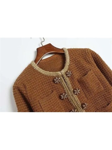 Women's 2 Piece Skirt Set Suit Double-Breasted Sweater Knitted Long-Sleeved Cardigan And Mini Skirts Sets