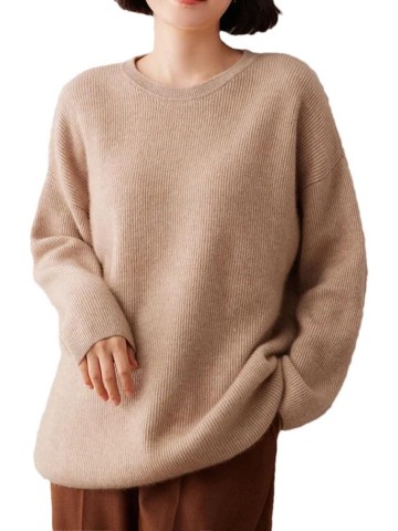 Women's Cashmere Wool Blended Sweaters O Neck Loose Casual Knitted Pullovers Overisized Knitted Tops