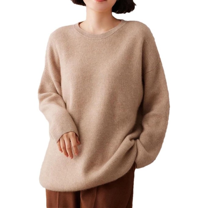 Women's Cashmere Wool Blended Sweaters O Neck Loose Casual Knitted Pullovers Overisized Knitted Tops