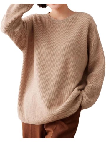 Women's Cashmere Wool Blended Sweaters O Neck Loose Casual Knitted Pullovers Overisized Knitted Tops