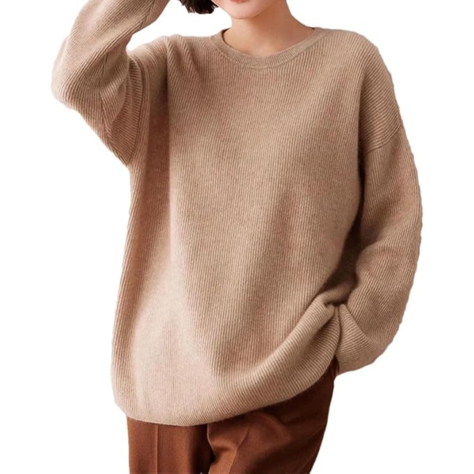 Women's Cashmere Wool Blended Sweaters O Neck Loose Casual Knitted Pullovers Overisized Knitted Tops