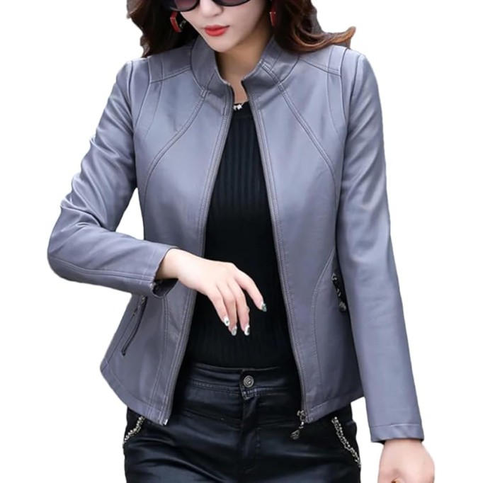 Women's Sheepskin Leather Jacket Slim Fit Motorcycle Coat Short Spring Autumn Fashion Streetwear Outerwear