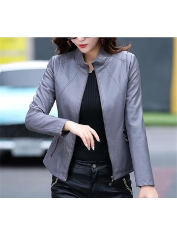 Women's Sheepskin Leather Jacket Slim Fit Motorcycle Coat Short Spring Autumn Fashion Streetwear Outerwear