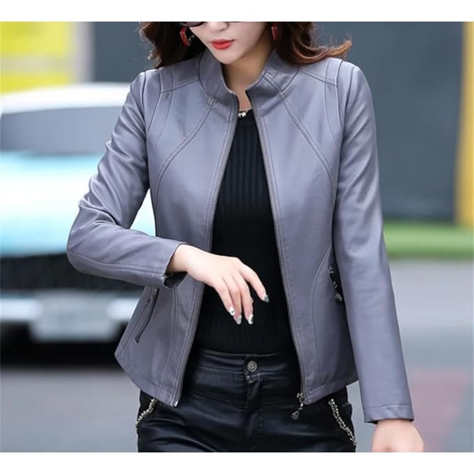 Women's Sheepskin Leather Jacket Slim Fit Motorcycle Coat Short Spring Autumn Fashion Streetwear Outerwear