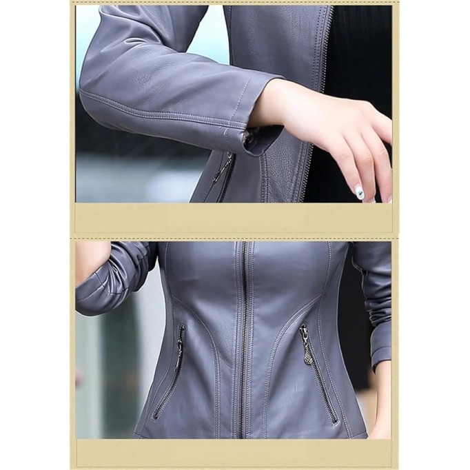 Women's Sheepskin Leather Jacket Slim Fit Motorcycle Coat Short Spring Autumn Fashion Streetwear Outerwear