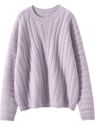 Women's Cashmere Knitted Pullover Sweater Crew Neck Cable Stitch Casual Top