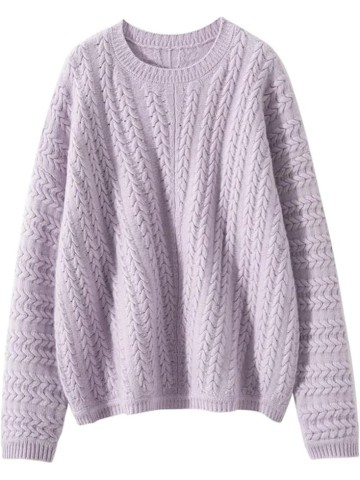 Women's Cashmere Knitted Pullover Sweater Crew Neck Cable Stitch Casual Top