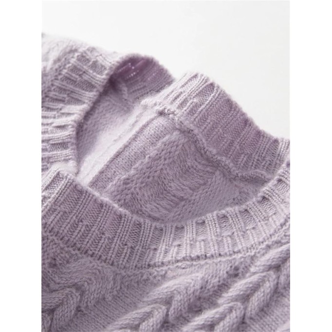 Women's Cashmere Knitted Pullover Sweater Crew Neck Cable Stitch Casual Top