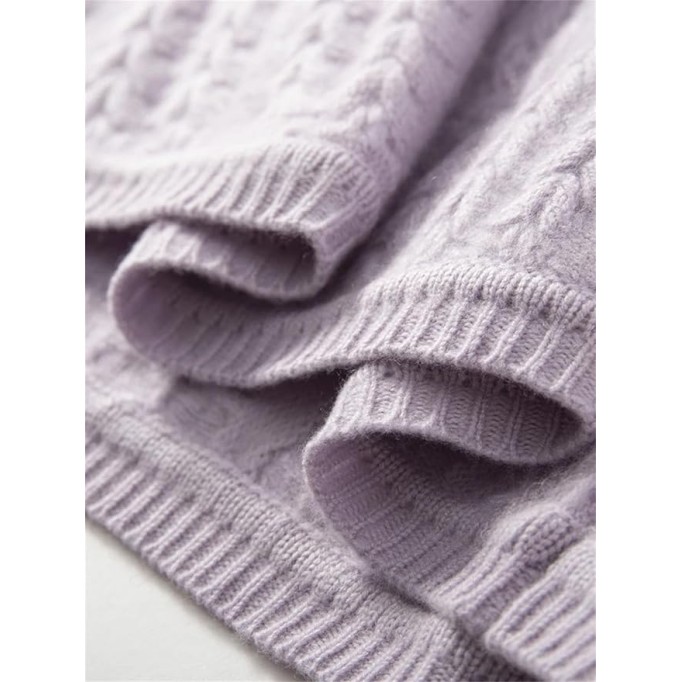 Women's Cashmere Knitted Pullover Sweater Crew Neck Cable Stitch Casual Top