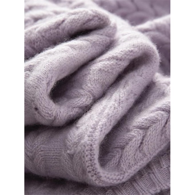 Women's Cashmere Knitted Pullover Sweater Crew Neck Cable Stitch Casual Top