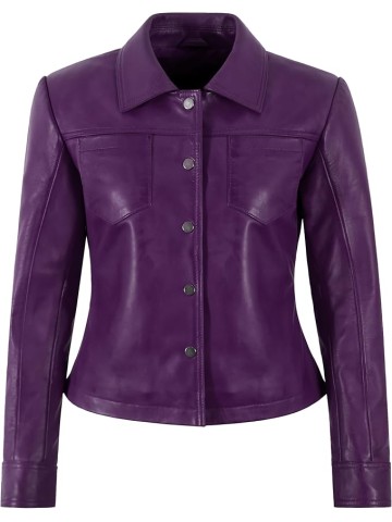 Women's Lambskin Leather Jacket Button Up Western Style Fitted Biker Look Jacket 5642
