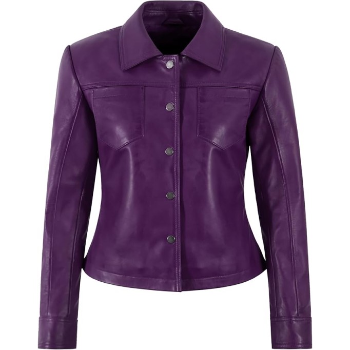 Women's Lambskin Leather Jacket Button Up Western Style Fitted Biker Look Jacket 5642