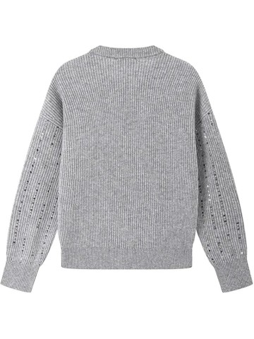 Sequins Simple Sweater for Women Crew Neck Long Sleeved Loose Knit Pullover Casual Jumper