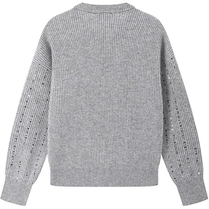 Sequins Simple Sweater for Women Crew Neck Long Sleeved Loose Knit Pullover Casual Jumper