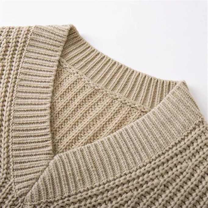 Casual V - Neck Knit Sweater for Women Commuting Scarf Neck Loose Pullover Vintage Jumper