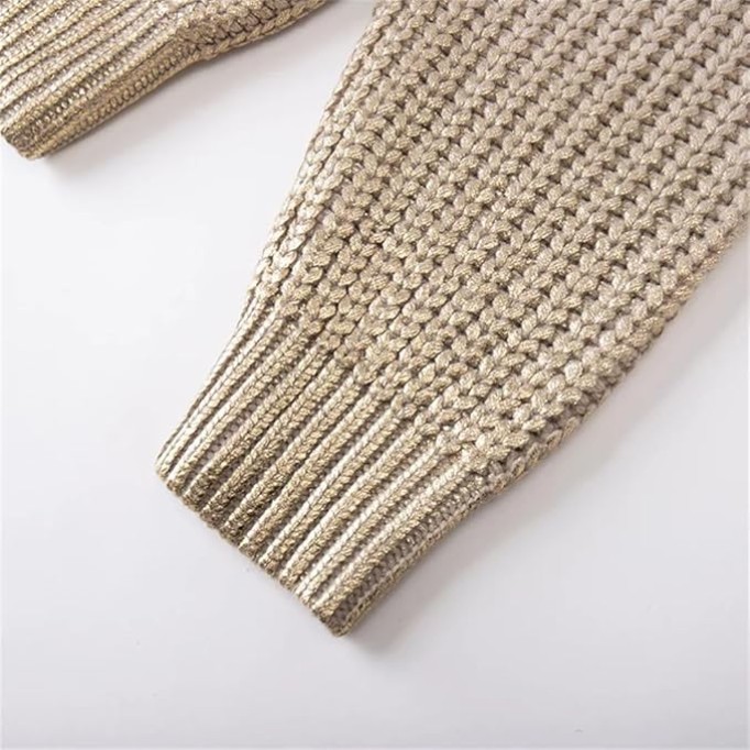 Casual V - Neck Knit Sweater for Women Commuting Scarf Neck Loose Pullover Vintage Jumper