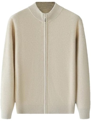 Men Zipper Cardigan Mock Neck Full Zip Knitted Sweater Long Sleeve Sweater Knitwear Casual Stand Collar Cardigan