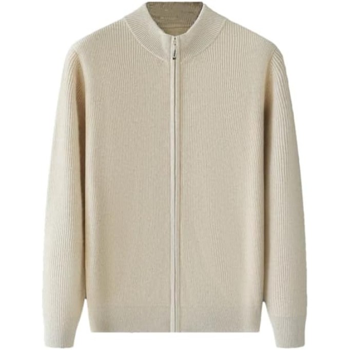 Men Zipper Cardigan Mock Neck Full Zip Knitted Sweater Long Sleeve Sweater Knitwear Casual Stand Collar Cardigan