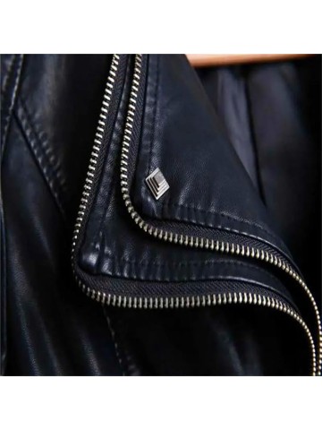 Women Rivet Double Zipper Hip Hop Slim Leather Motorcycle Top Coats Plus Jackets