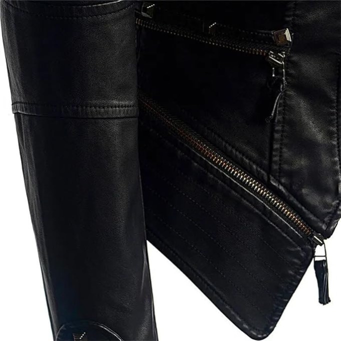 Women Rivet Double Zipper Hip Hop Slim Leather Motorcycle Top Coats Plus Jackets