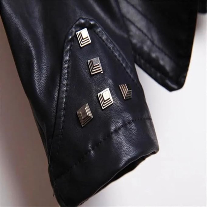 Women Rivet Double Zipper Hip Hop Slim Leather Motorcycle Top Coats Plus Jackets