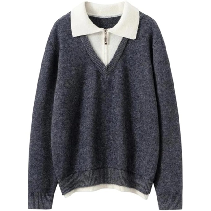 Women's Lapel Sweater Autumn and Winter Thickened Casual Loose Women's Knitted Top